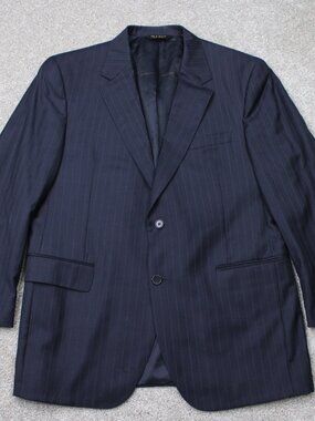 Jos A. Bank Blazer Mens 42 R Blue Pinstriped Signature Gold 100% Wool 2 Button